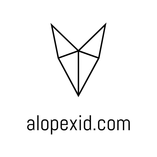 Alopex logo: a black geometric fox-head outline above the text "alopexid.com"