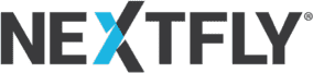 Nextfly logo: the word "NEXTFLY" in dark grey capitals with a blue X