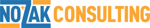 Nozak Consulting logo: the words "Nozak Consulting" in blue and orange capitals