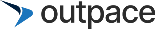 Outpace SEO logo: the word "outpace" in dark grey lowercase with a blue arrow shape at the left