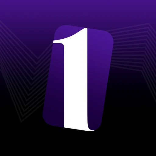 Page1 logo: a white number 1 on a rounded purple tile over a black background with fine curved lines