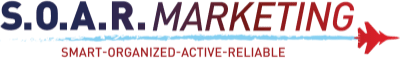 S.O.A.R. Marketing logo: the words "S.O.A.R. Marketing" in dark red and navy with a red fighter jet and the line "Smart, Organized, Active, Reliable"