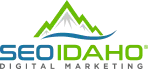 SEO Idaho Digital Marketing logo: a green and grey mountain over the word "SEOIDAHO" in blue with "Digital Marketing" beneath