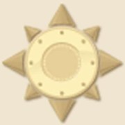 Sunant Interactive logo: a gold sunburst badge with a pointed star border on a pale beige square