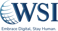 WSI Web Enhancers logo: the letters "WSI" in navy serif type over a blue globe, with the slogan "Embrace Digital, Stay Human."